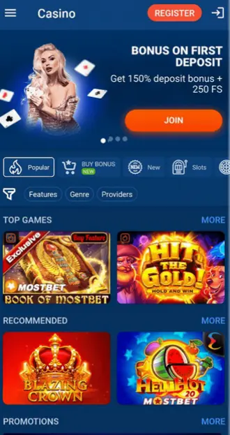 Android aplicação Mostbet