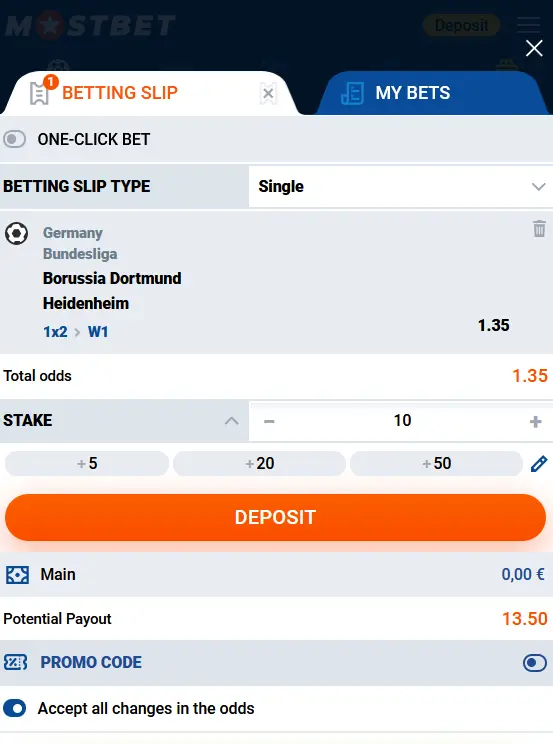 Betting in the Mostbet mobile app on Android