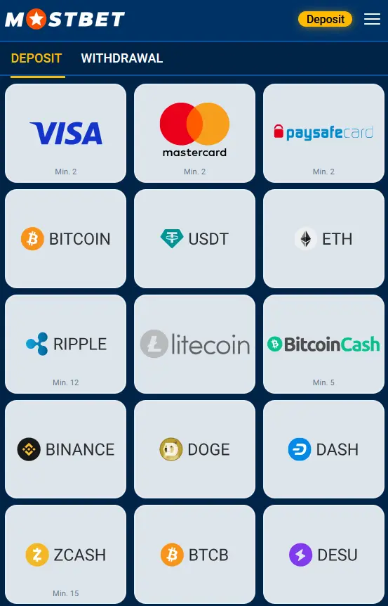 Financial transactions at Mostbet