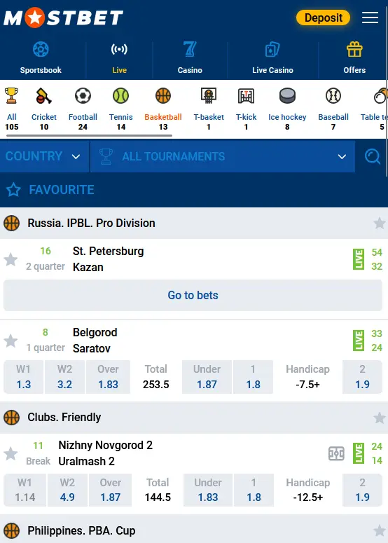 Live broadcasts at Mostbet