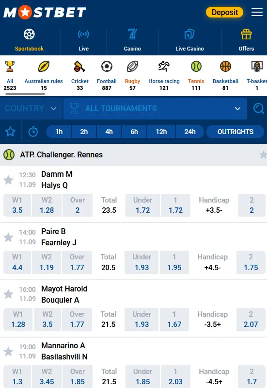 Sports betting at Mostbet