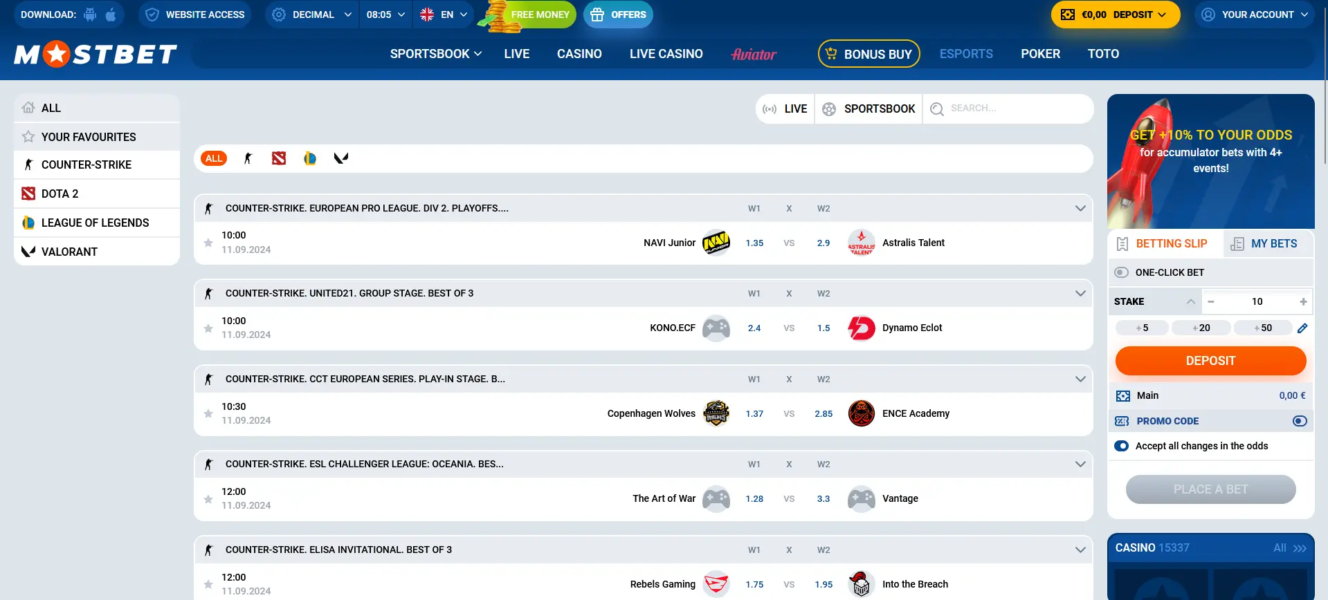 Betting on cybersports at Mostbet