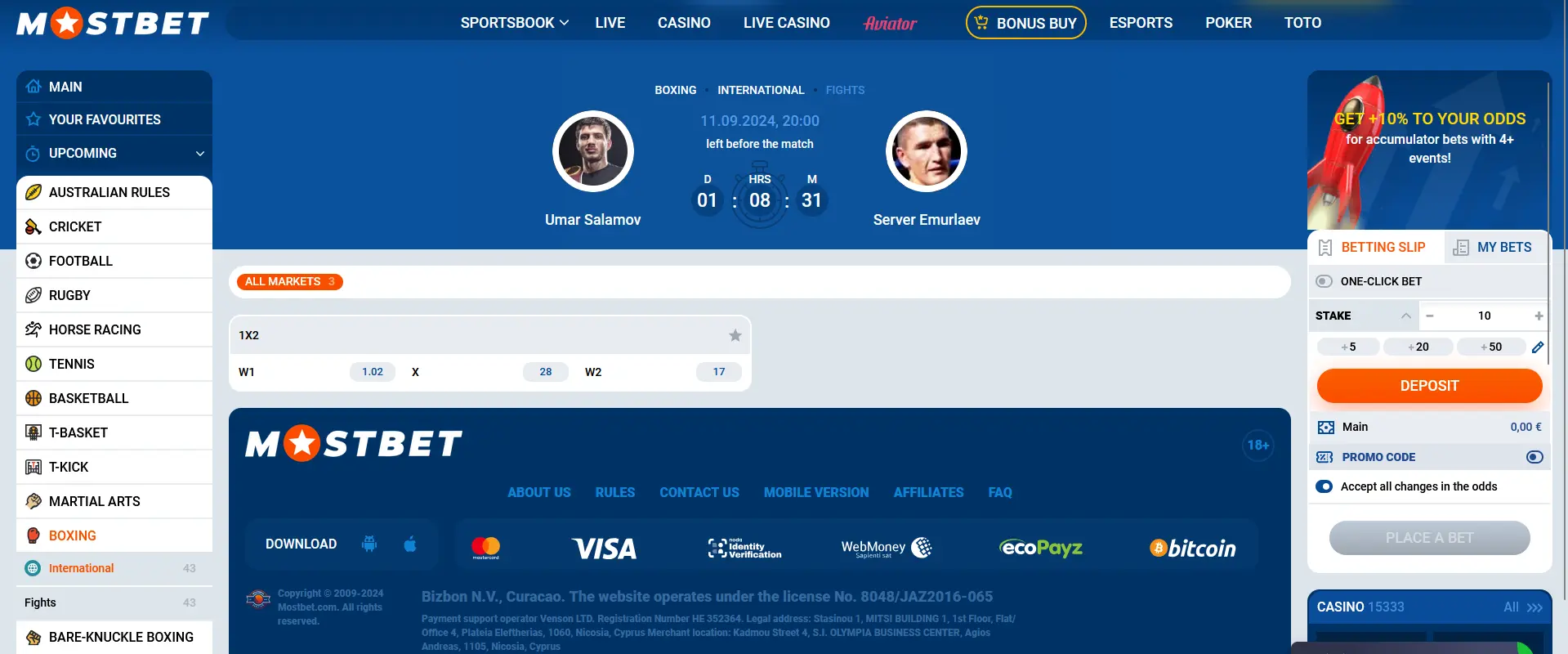 Boxing and UFC at Mostbet