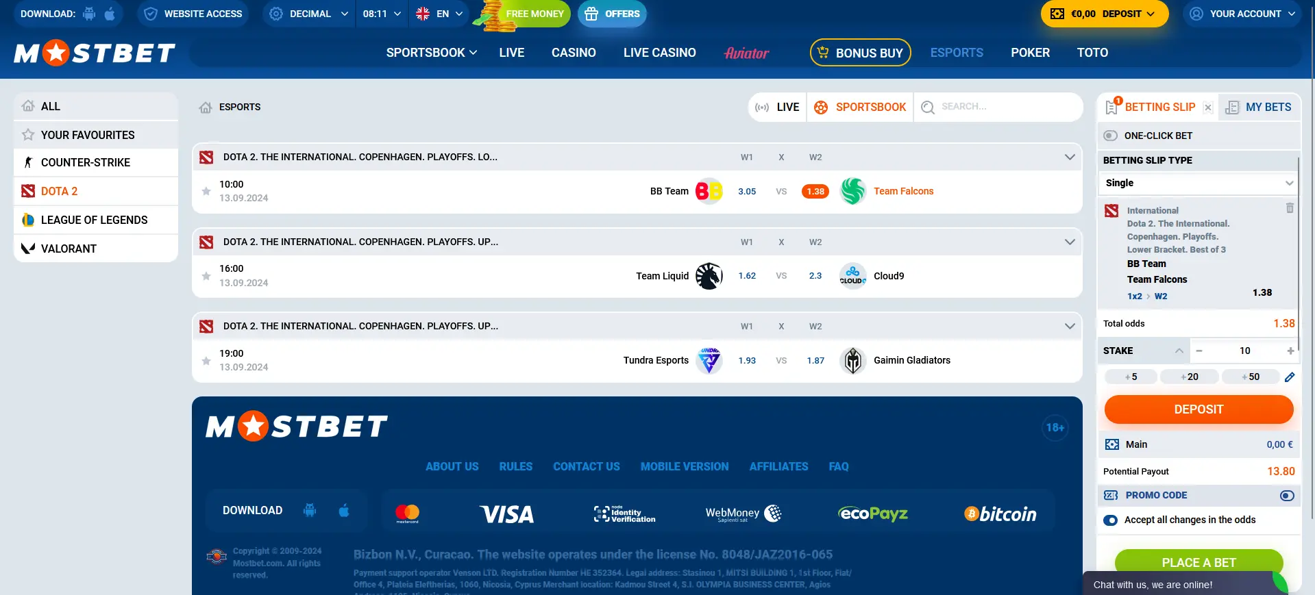 How to bet on cybersports at Mostbet