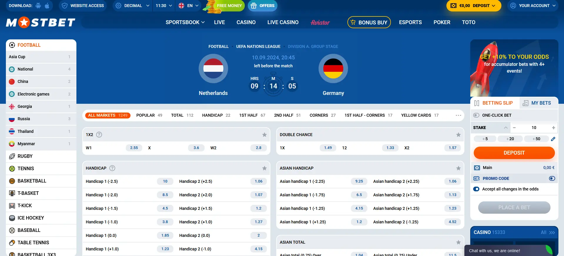 Live betting at Mostbet