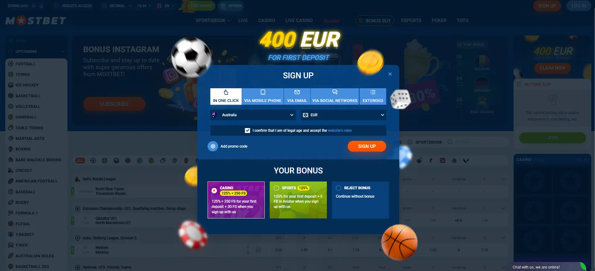 One-click Registration at Mostbet