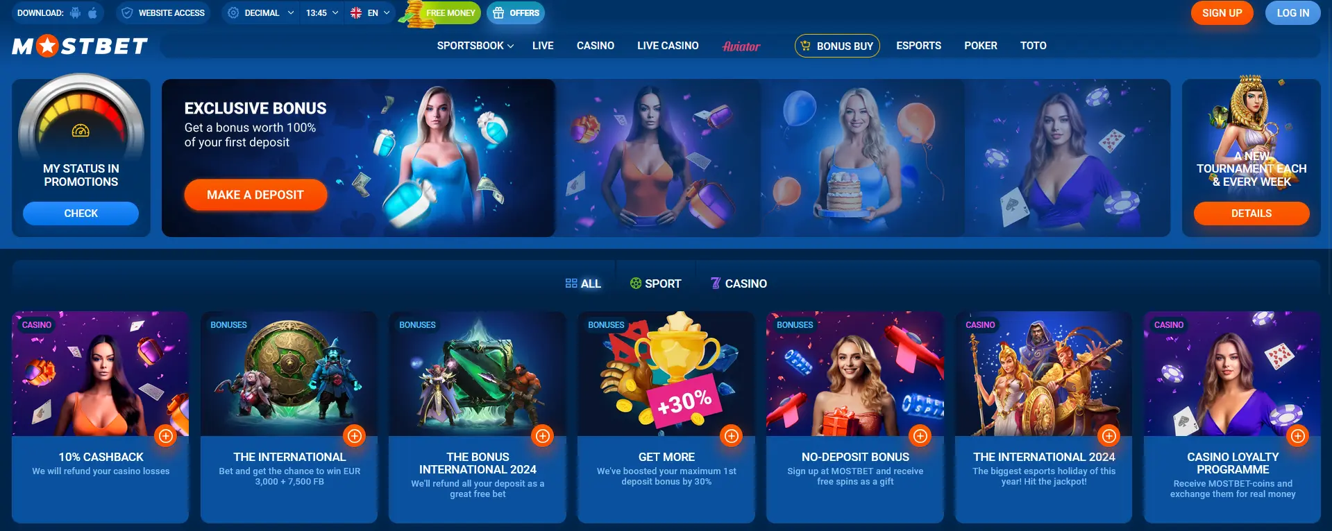 Promotions and bonuses available at Mostbet
