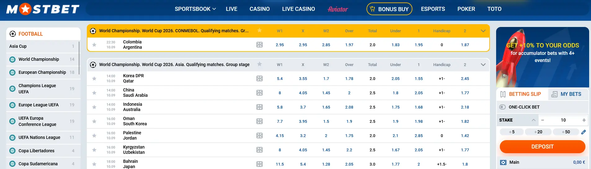 Sports betting at Mostbet