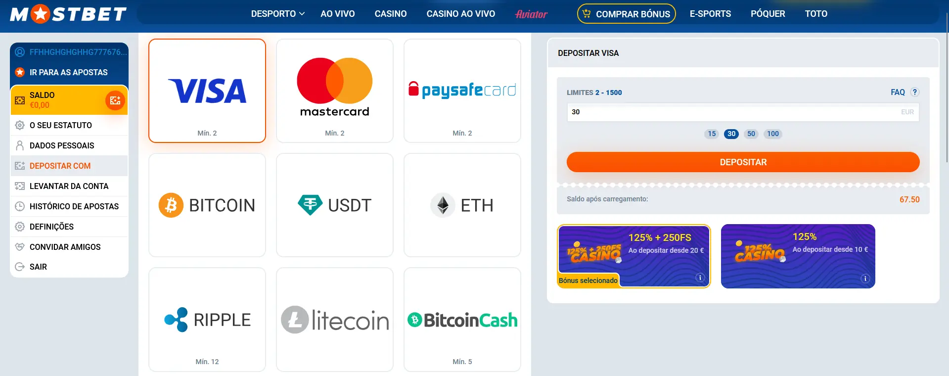 Metodos de deposito-e levantamento na Mostbet
