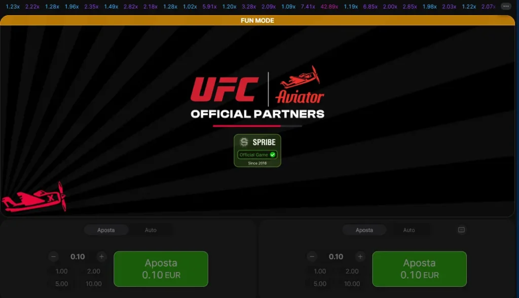 Interface do jogo Aviator