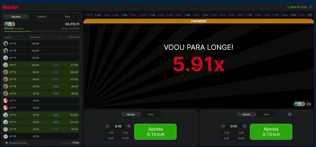 Multiplicador no jogo Aviator