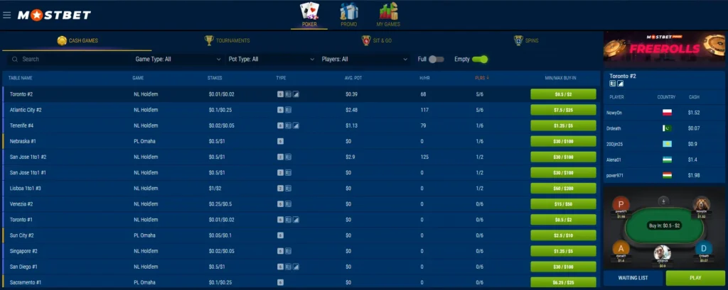 Póquer na plataforma Mostbet