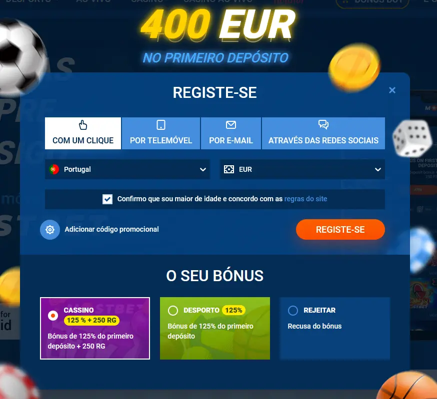 Registo em 1 clique na Mostbet