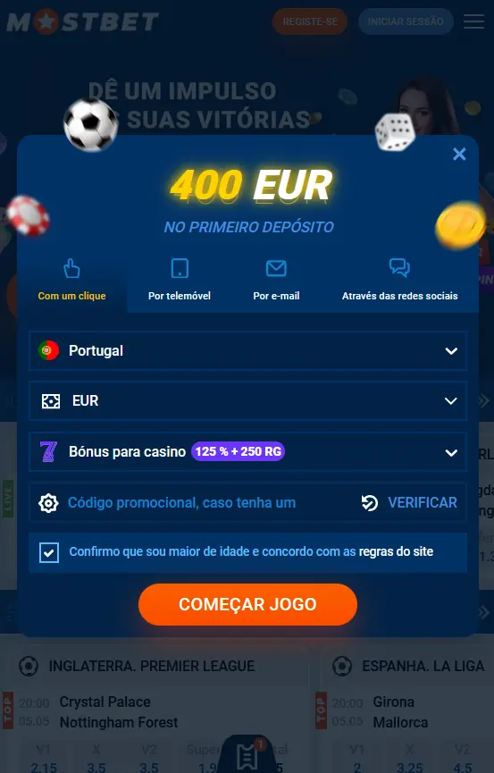 Registo na aplicação móvel Mostbet