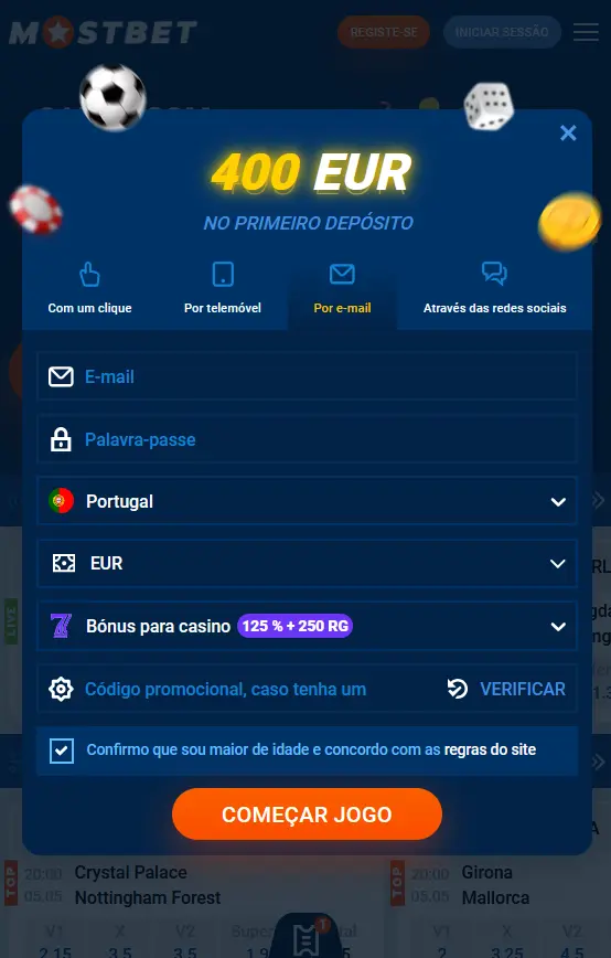 Registo no aplicativo Mostbet