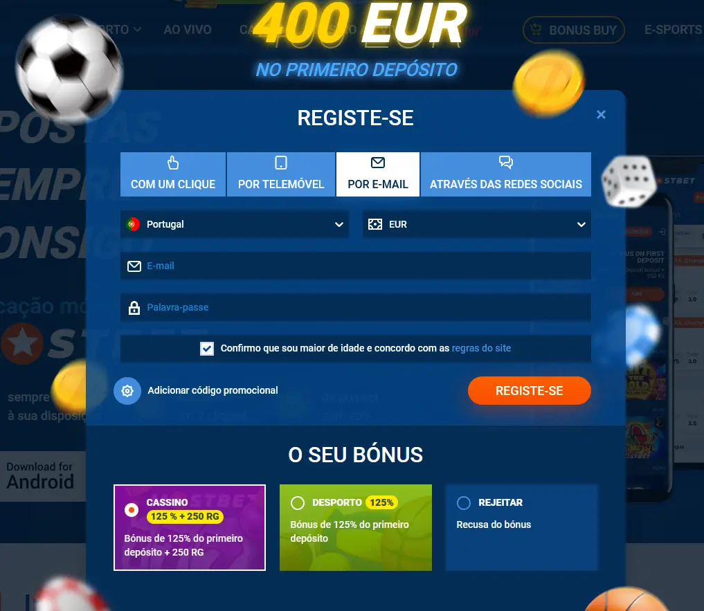 Registo por e-mail na Mostbet