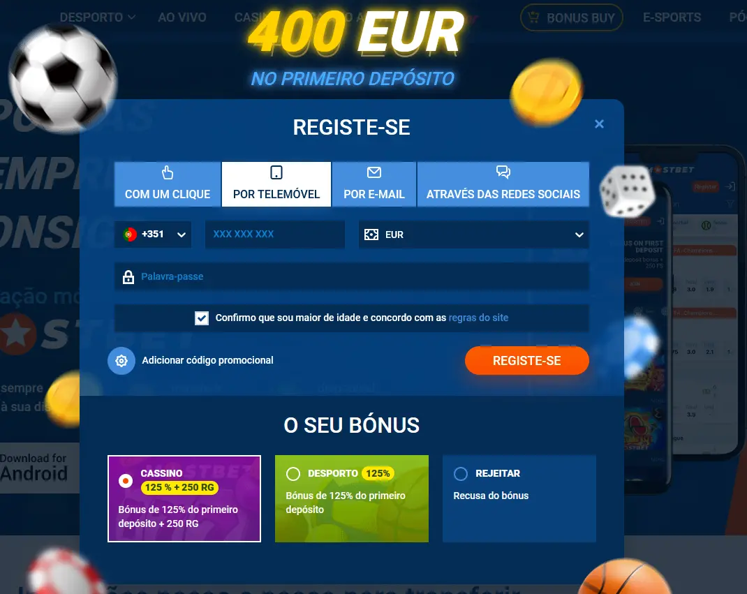Registo por telefone na Mostbet