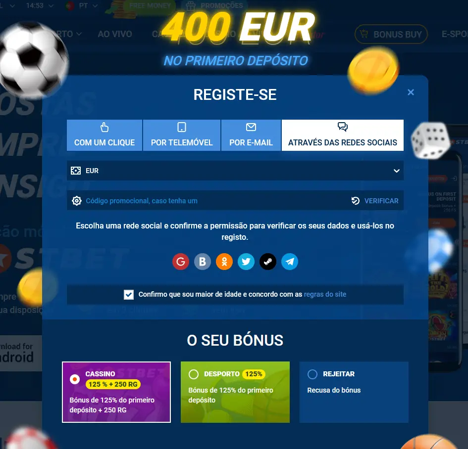 Registo via redes sociais na Mostbet