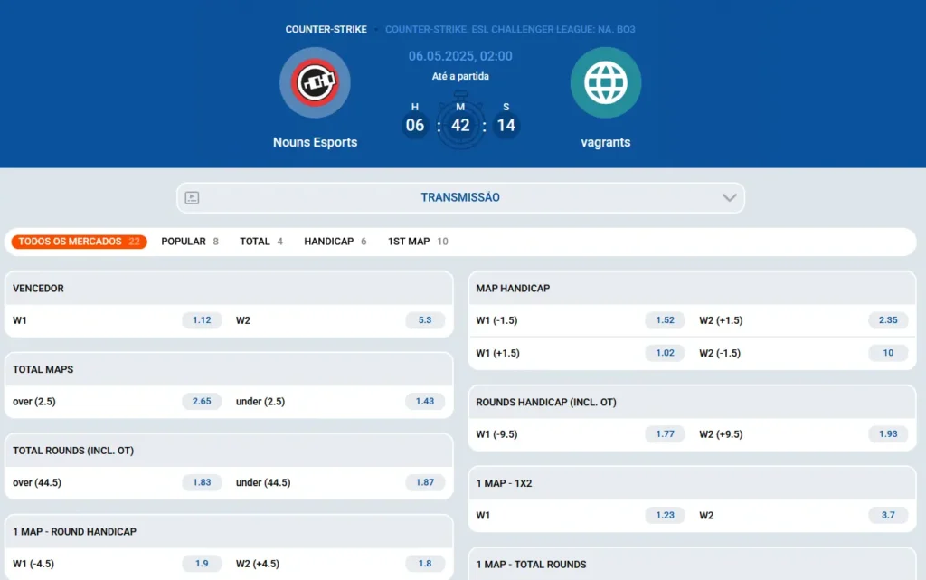 Tipos de apostas CS na Mostbet