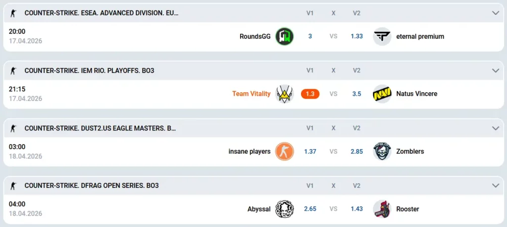 Apostas CS na Mostbet