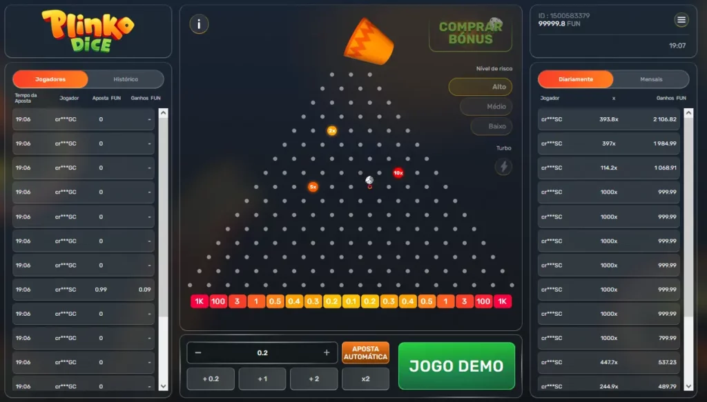 Jogabilidade do Plinko Dice