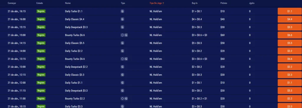 Lista de torneios de cartas na Mostbet