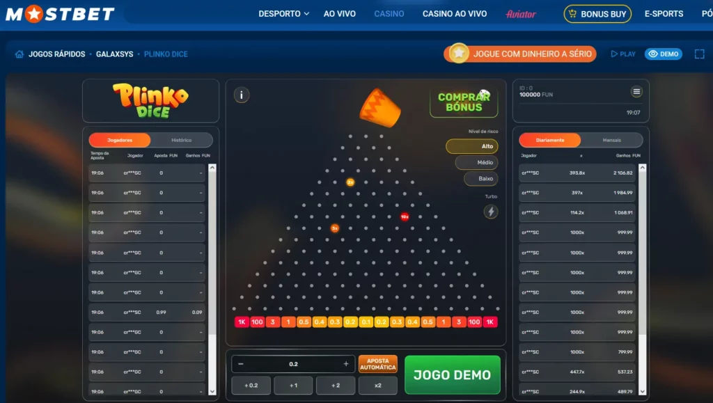 Plinko Dice na Mostbet