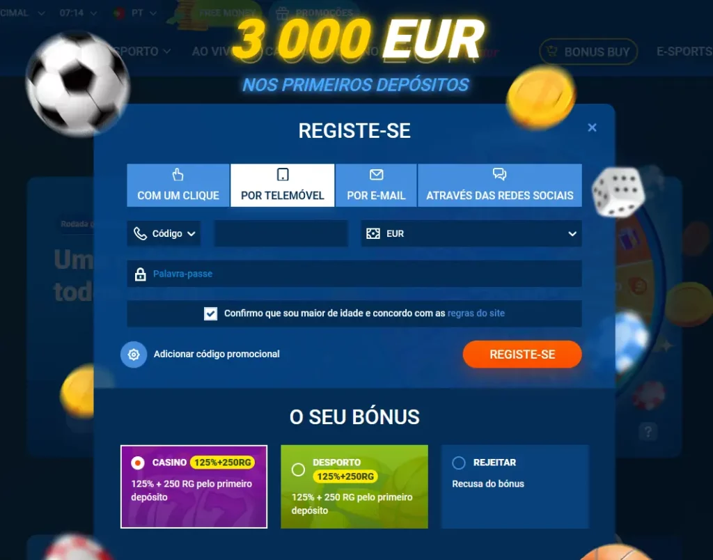 Registo por Número de Telemóvel no Mostbet