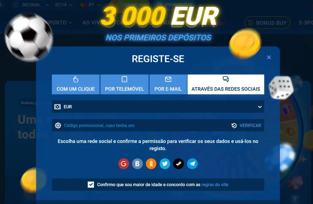Registo via Redes Sociais no Mostbet