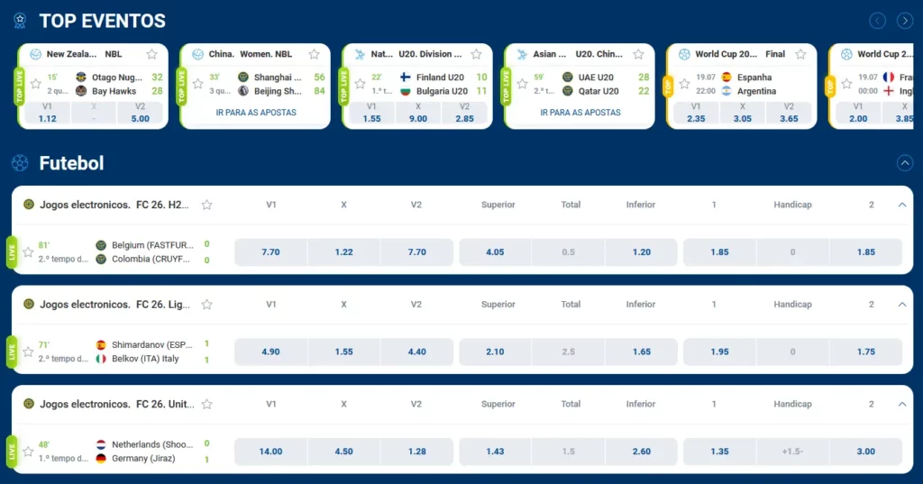 Apostas ao vivo na Mostbet