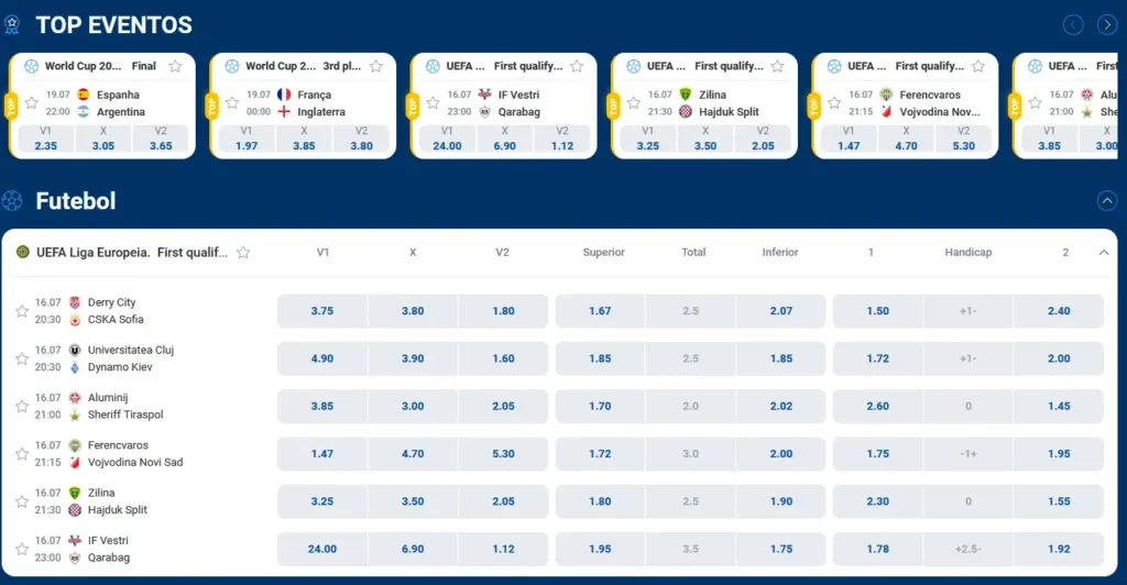 Apostas de futebol da Mostbet